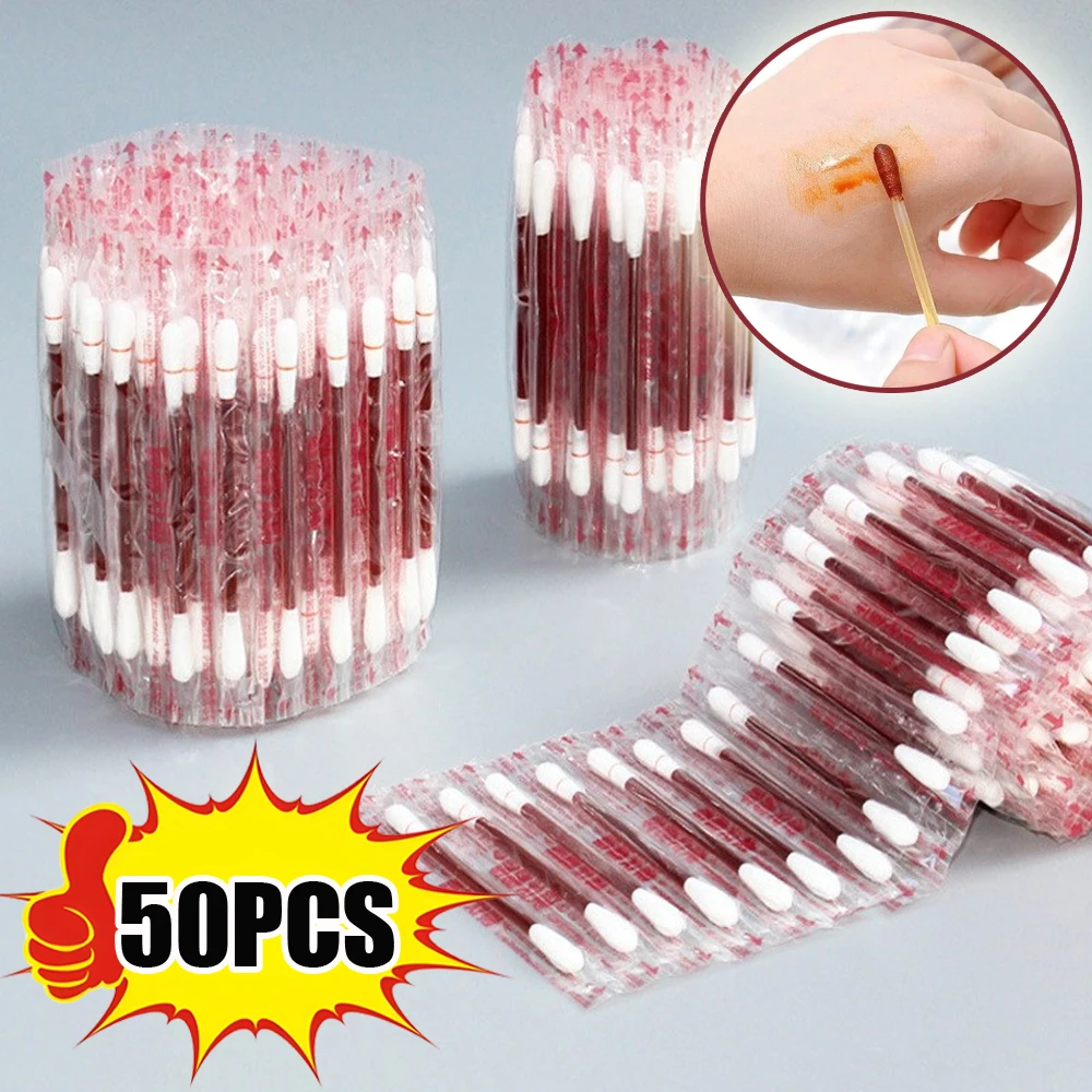 50 шт./лот одноразовые медицинские йодные ватные палочки дезинфицированные йод