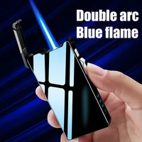 2022 electric dual arc gas lighter usb rechargable inflatable windproof plasma lighters smoking power display men gadget gifts