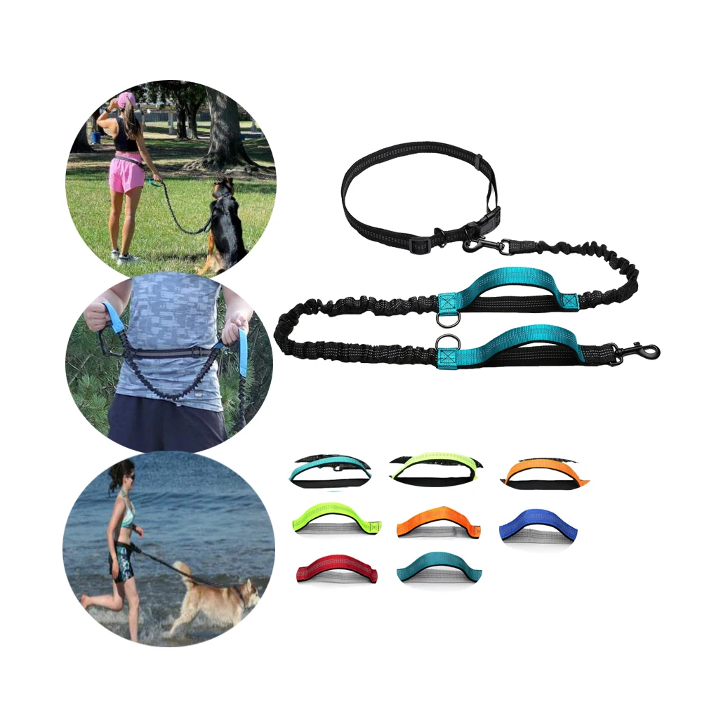 

Hands Free Dog Leash Collar Harness Reflective High Bungee Dog Leashes Two Handle Control Pets Leash For Dogs Walking Running