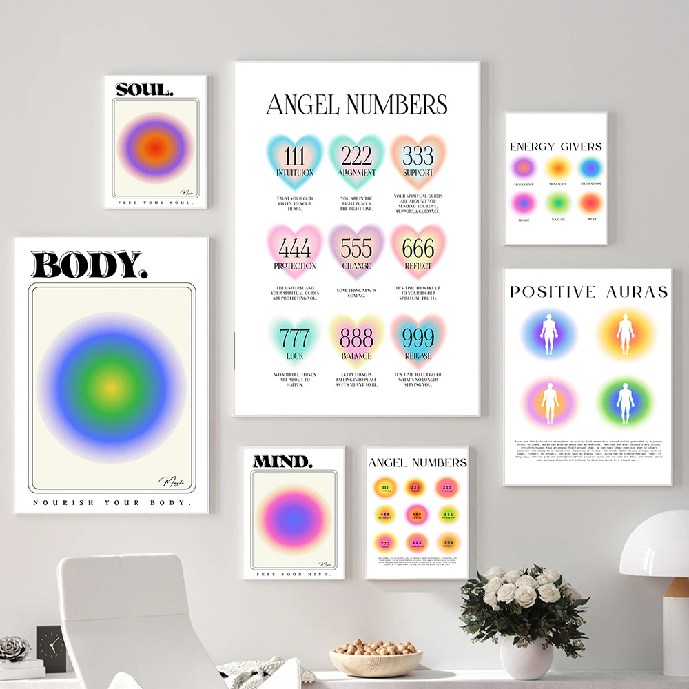 Картина на холсте с градиентом пастельный постер цифрами ангела ауры датская