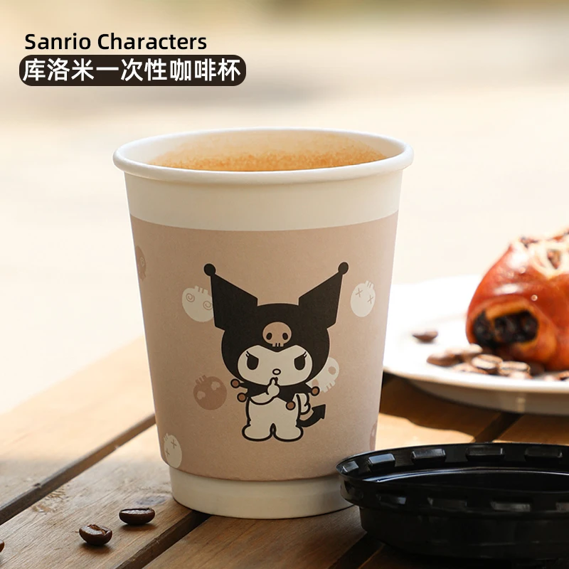 

Kawaii Sanriod Anime Hobby Kuromi Household Disposable Cover Coffee Cup Paper Cup Milk Tea Take-Out Packing Thickened Water Cup