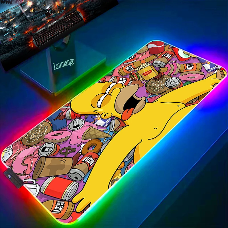 

RGB коврик для мыши с мультяшными S-Simpsons, настольная защита, игровой светодиодный компьютерный коврик, ноутбуки, клавиатура, Настольный коври...