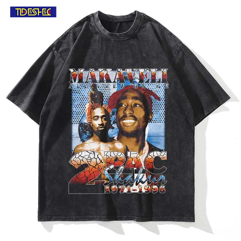

Y2K Hip Hop Men Vintage Washed T Shirt Streetwear Tops Unisex Harajuku Casual Tees Rapper Portrait Graphic Print T-shirts