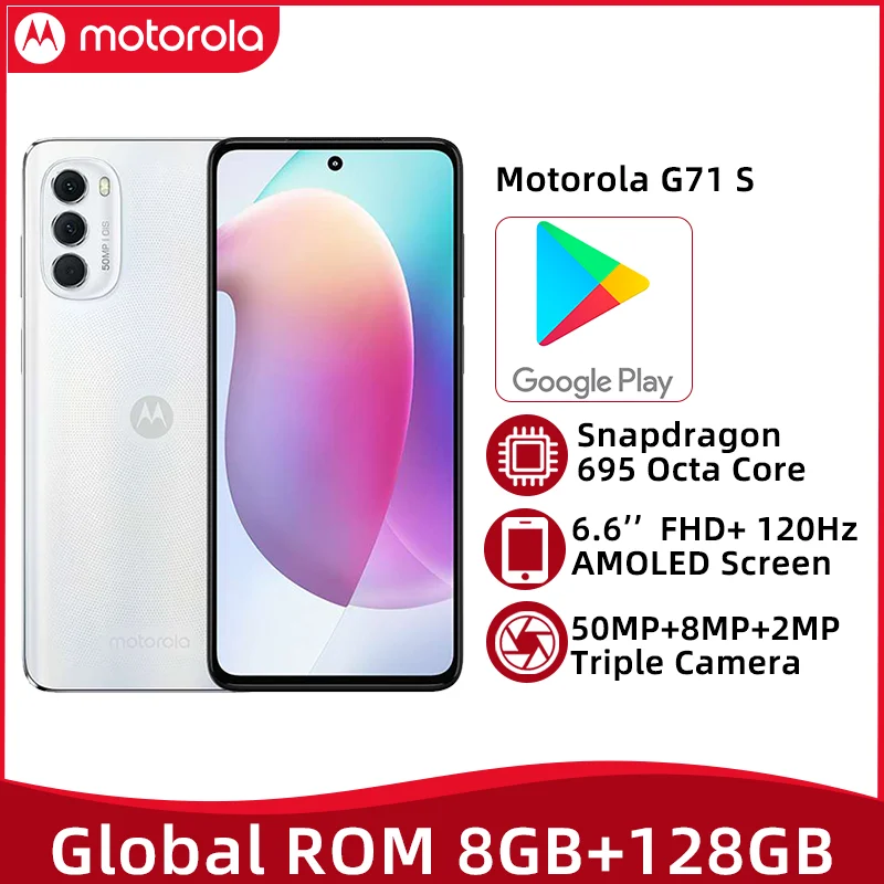 Global ROM Motorola Moto G71 S 8GB 128GB Snapdragon 695 5G Mobile Phone 6.6'' 120Hz AMOLED Screen Smartphone 50MP Triple Camera
