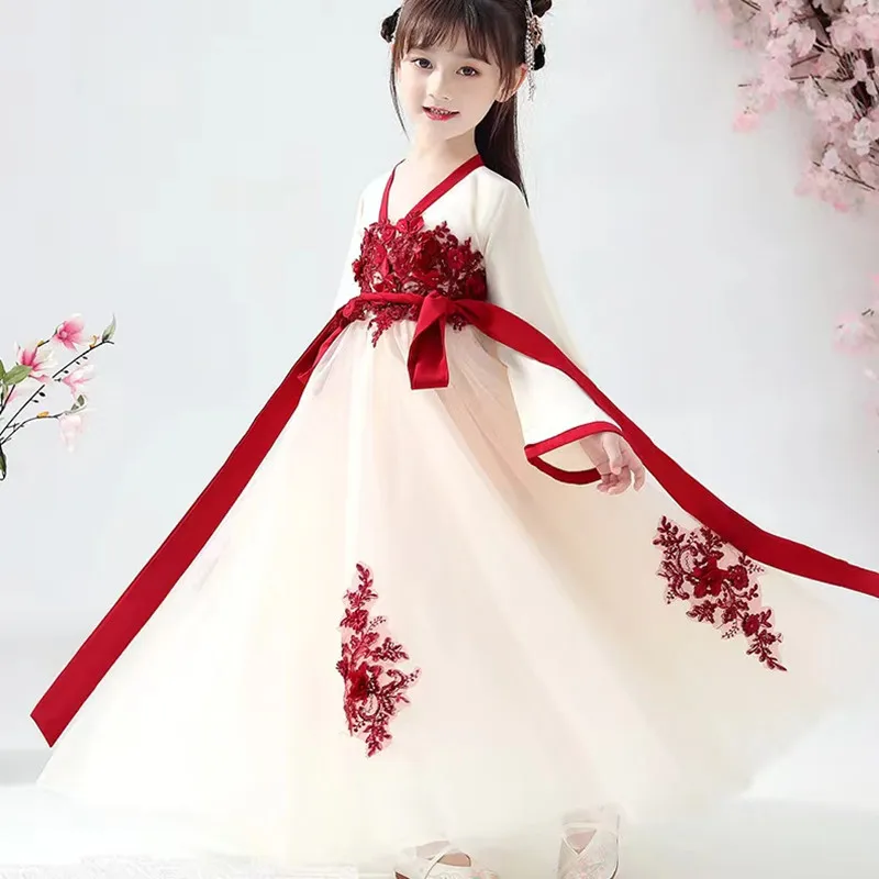 Girls Spring And Summer Hanfu Childrens Ancient Dress Chinese Style Childrens Dress Little Girls Retro Slim Skirt enlarge