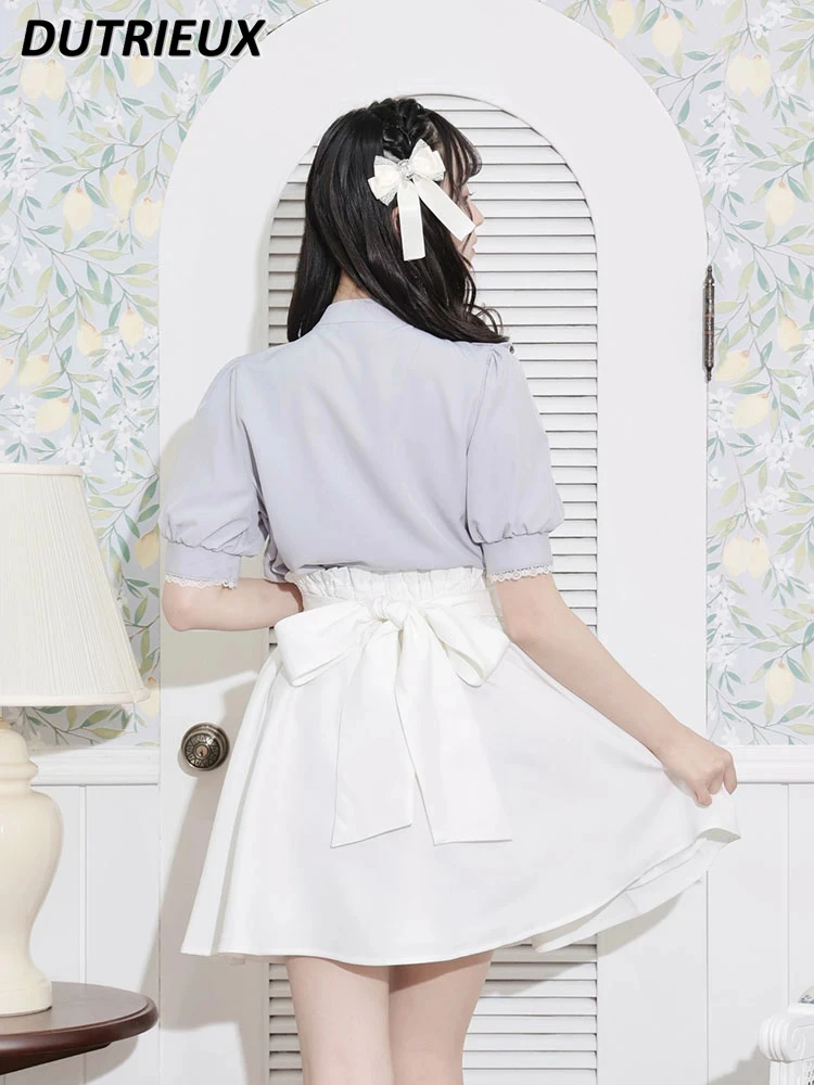 Новая блузка в японском стиле с V-образным вырезом кружевная рубашка короткими