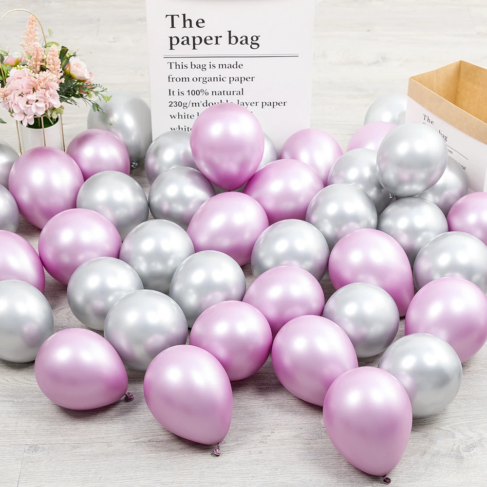 

80PCS 5inch Silver Pink Chrome Metallic Latex Balloons Pearly Metal balloon Globos Wedding Birthday Party Supplies