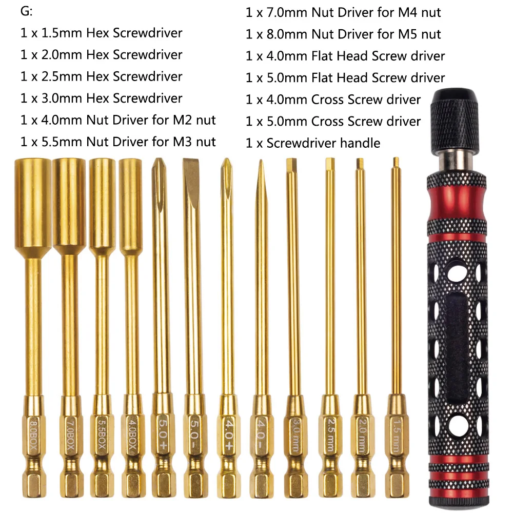4 in 1 Hexagon Screwdriver 1.5 2.0 2.5 3.0mm Quick Change Allen Key Hex Screws Wrench Tool for 1/8 1/10 RC Car SCX10 TRX4 Boats