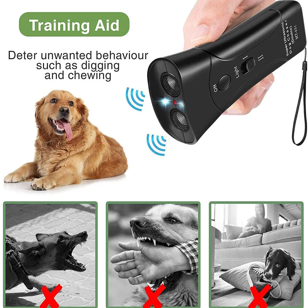 

Ultrasonic LED Laser Pet Dog Repeller Double Head Double Horn Anti Barking Stop Bark Training Device Trainer Without Battery