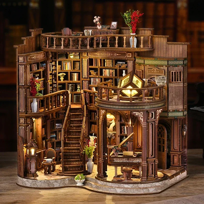 Фото Кукольные домики Casa Library: Деревянные миниатюрные наборы для сборки «Книжный зал мечты» с мебелью, подарки для друзей №3