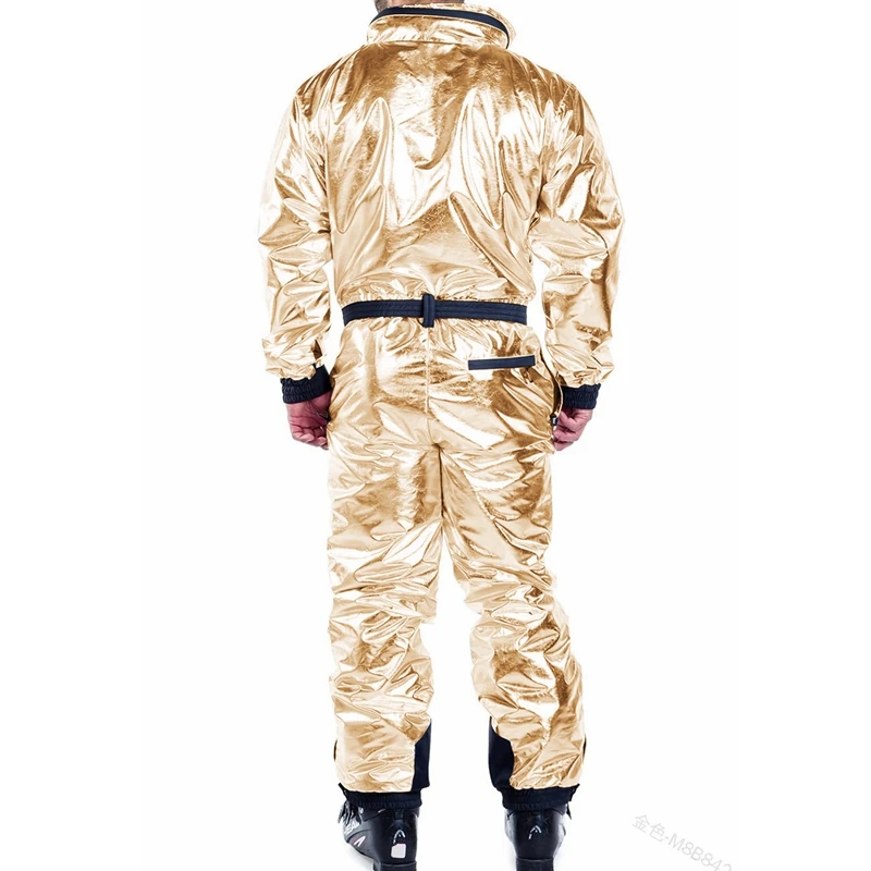 Winter Warm Skiing Parkas Jumpsuits Men Loose Zip Jumpsuits Men Long Sleeve Stand Collar High Waist Elastic Straight Jumpsuits