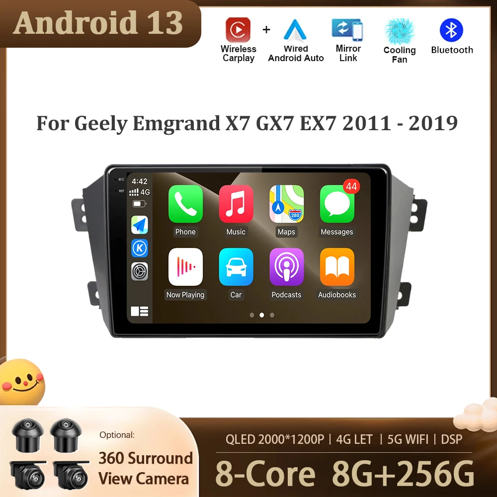

For Geely Emgrand X7 GX7 EX7 2011 - 2019 Android 13 Auto Radio Car Multimedia Player Navigation Screen DSP GPS WIFI BT Carplay