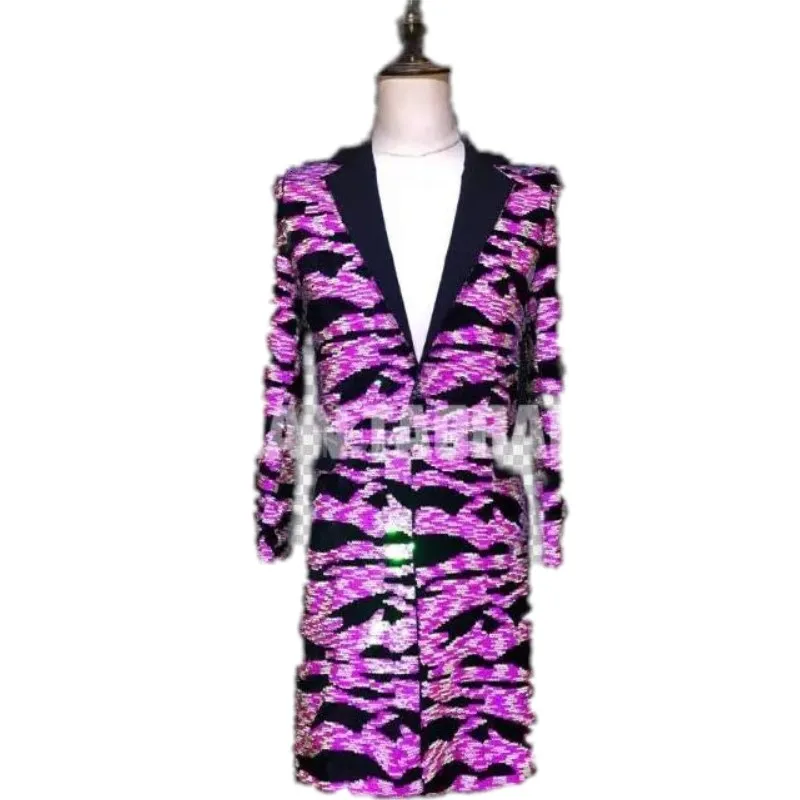 Новый мужской Длинный блейзер для певицы Мужская модная флуоресцентная Розовая