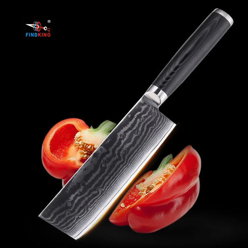 

FINDKING Kitchen Knife 67 Layers Damascus Steel 6.5 Inch Sharp Nakiri Chef Cleaver Slicing Genuine Damascus Knife Mecarta Handle