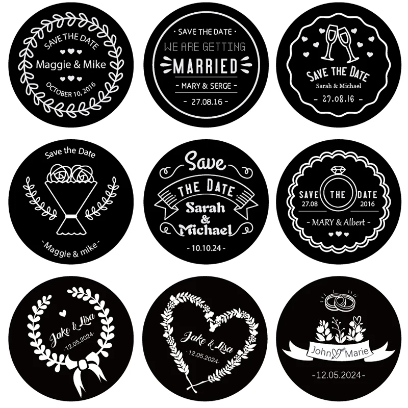 Персонализированные круглые наклейки для украшения свадебной вечеринки Черный