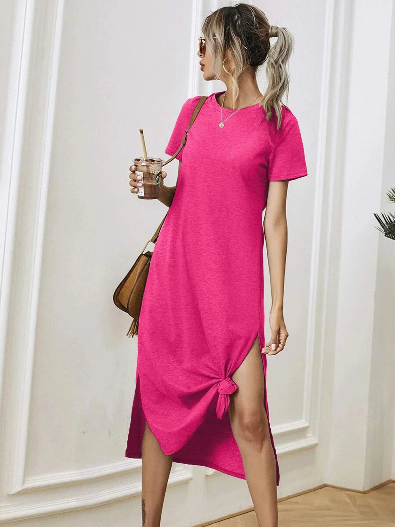 

Solid Split Hem Tee Dress