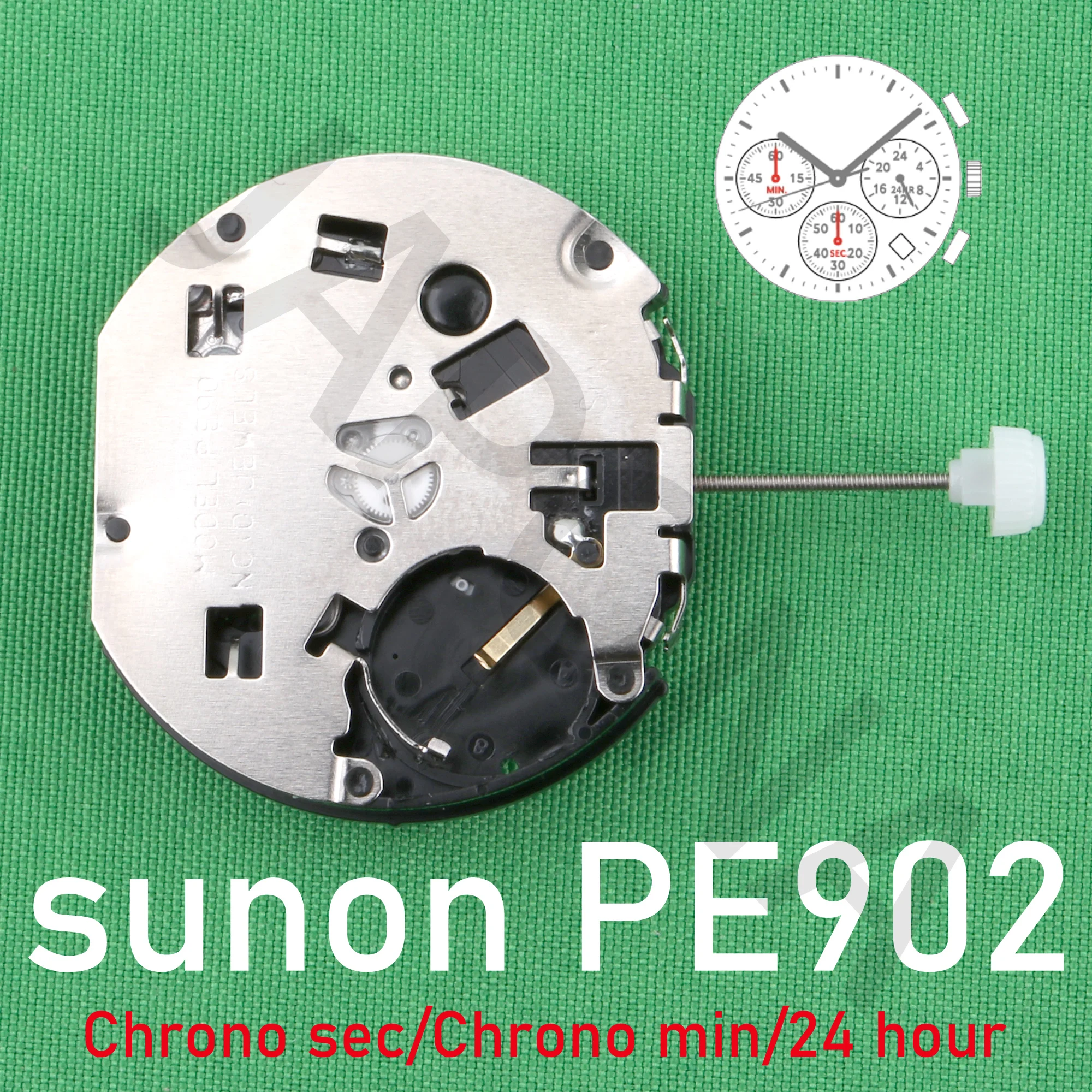 pe90 china sunon PE902 movement Ligne Quartz Movement Three Hands with 3Eyes ＆Date  Small Chronograph Second ＆ Minute,24Hour