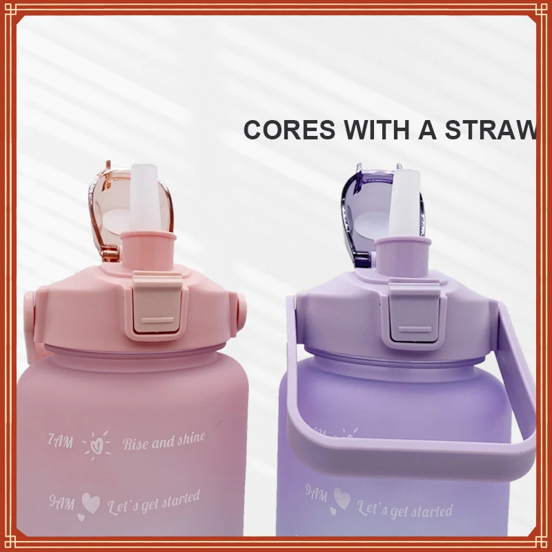 

New in Large Capacity Water Bottle With Bounce Cover Time Scale Reminder Frosted Cup With Cute Stickers For Outdoor Sports Fitne