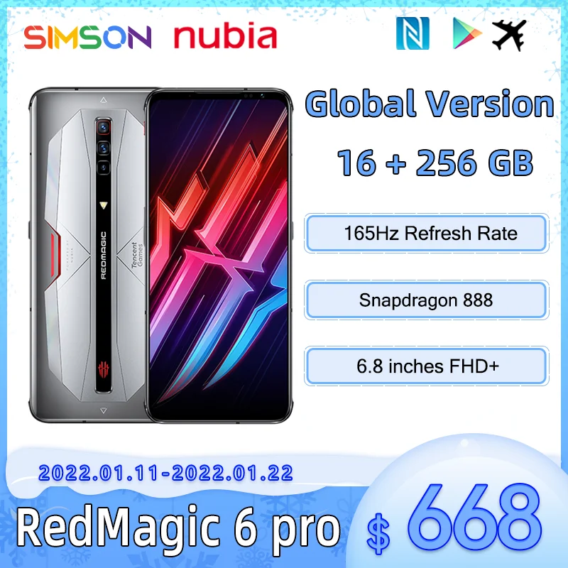 

Global Version Nubia Red Magic 6 Pro 5G Gaming Smartphone 6.8&#39&#39 AMOLED Snapdragon 888 Octa Core 64MP Camera RedMagic 6 Pro