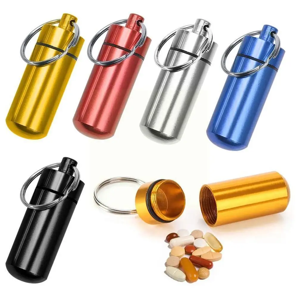 

1pc Outdoor Medicine Bottle Waterproof Aluminum Box Carabiner Holder Medicine Keychain Container Bottle N8x1