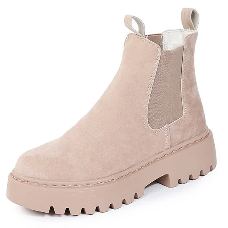 

2023 Модные ботильоны без шнуровки повседневные ботинки на толстой подошве удобная обувь короткие ботинки с круглым носком Женская Осенняя обувь