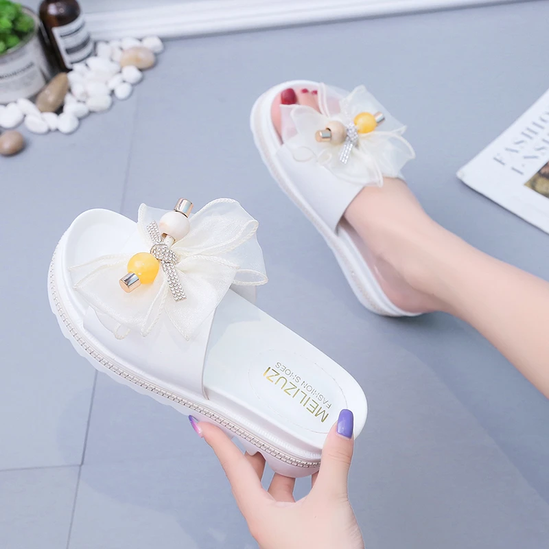 

Женские летние туфли на толстой подошве в европейском и американском стиле 2022, повседневные женские туфли с открытым носком и бусинами