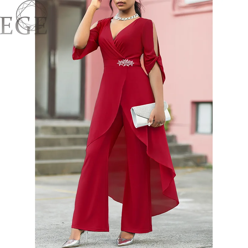 2023 Plus Size 6XL7XL 2-Piece Set Chiffon V-Neck Top and Loose Pants Elegant Commuting Plus Size Women 2-Piece Set