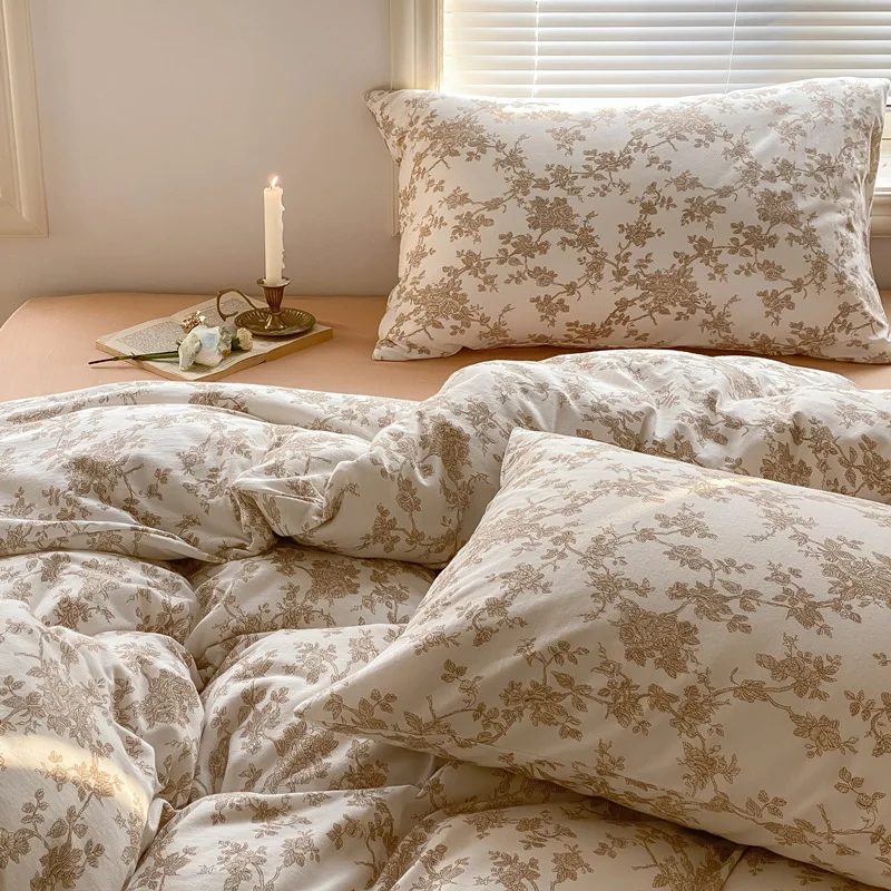 

French-style Floral Cotton Knitted Cotton Four-piece Set Small Fresh Literary Cotton Tianzhu Cotton Naked Bed Sheet