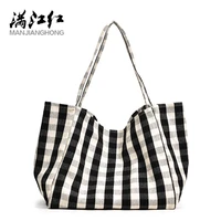 fashion grid pattern canvas handbag for women 2022 mjh brand design woman single shoulder bag casual simple women travel bags
