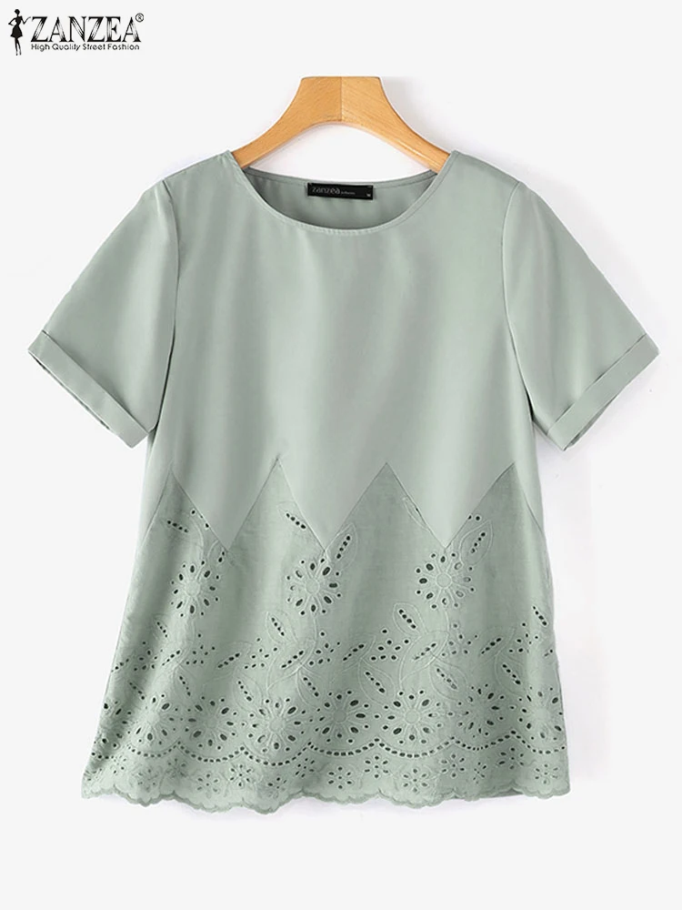 Винтажная летняя кружевная вязаная крючком блузка ZANZEA женские элегантные топы с