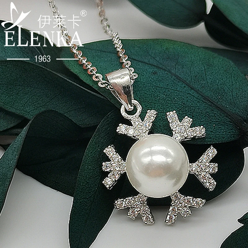 

925 Sterling Silver Snowflake Shaped Inlaid Pearl Necklace for Women Fine Jewelry Pendants Trend Gifts for Girls 2022 New JZ013