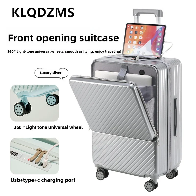 Фото KLQDZMS 20/22/24/26-дюймовый чемодан на колесиках из ABS+PC для женщин, с функцией зарядки, многофункциональный набор для ручной клади №4