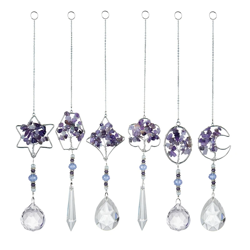 

Rainbow Maker Crystal Suncatcher Hanging Chakra Glass Pendant Decor For Home Window Car Garden, 6PCS
