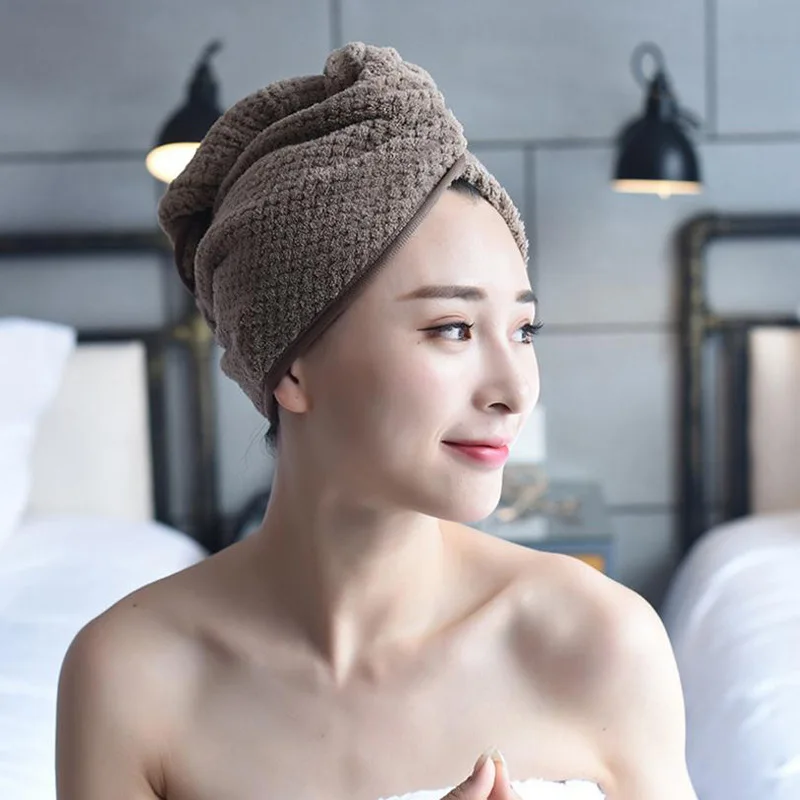 

Dry Hair Cap Plain Color Dry Hair Towel Coral Fleece Shower Cap Bag Head Scarf Quick-drying Strong Water Absorption Thickening