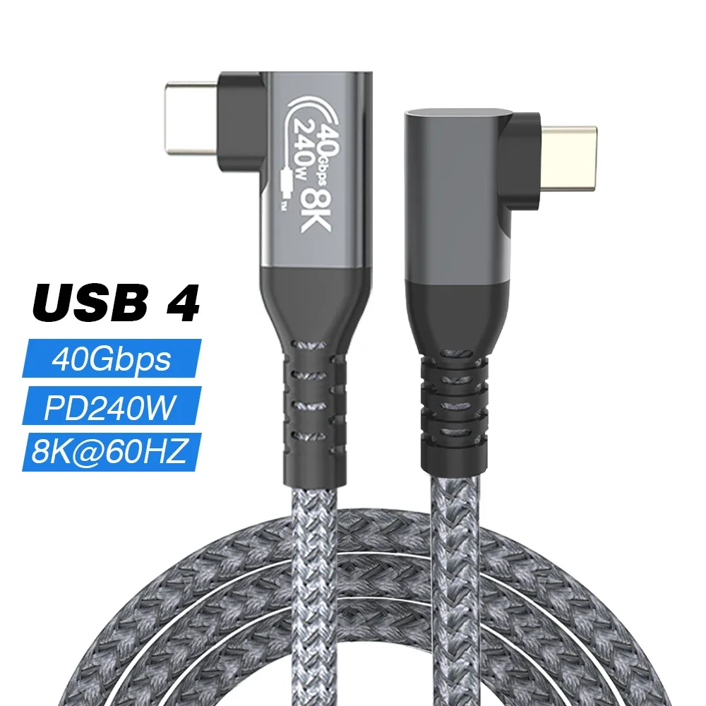 Фото Thunderbolt USB 4 Угловой кабель 90 градусов 40 Гбит/с USB4 Локоть типа C Thunderbolt3 4 Кабель передачи данных USB C PD240W Быстрая зарядка №1