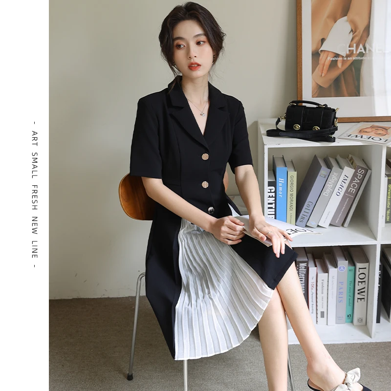 

Women Clothing High-end Temperament Goddess Splicing Suit Dress