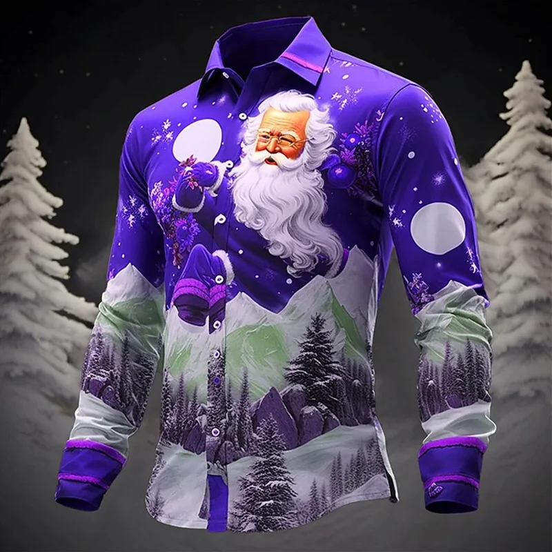 

Santa Claus Digital 3D Printing Hot Selling Christmas Long Sleeved Male Men Tuxedo Shirt Casual Fashion Slim Mens Dress Shirts