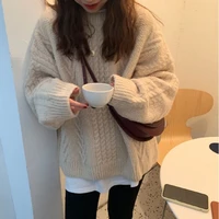 twisted knitted sweater women korea o neck long sleeve loose casual jumpers autumn winter vintage pullovers chic streetwear 2021