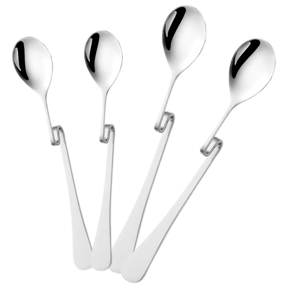 

4pcs Stainless Steel Coffee Spoons Curved Stirring Spoon Coffee Mixing Spoon