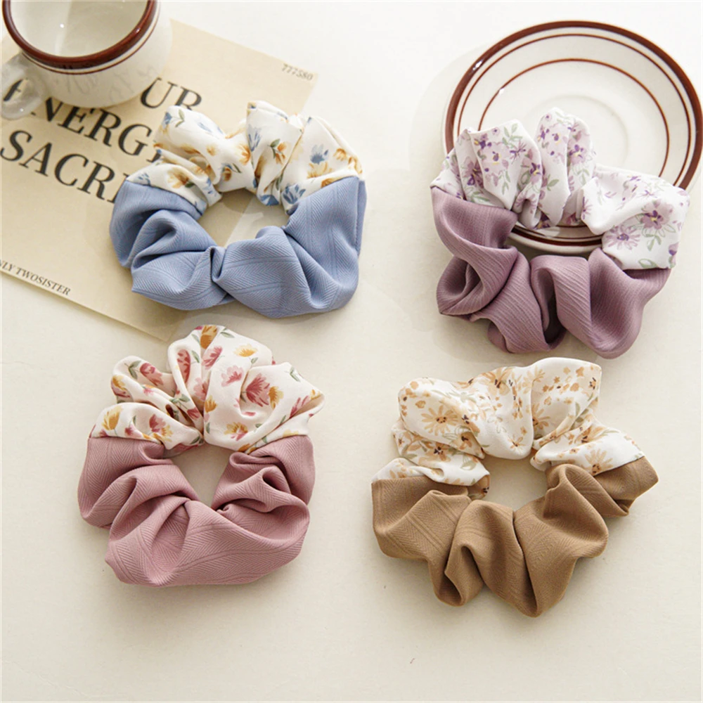 

Women Two Colors Scrunchies Flower Headband Hair Ties Elastics Ponytail Holders Hair Accessoires For Girls Headwear 2Pcs/Lot