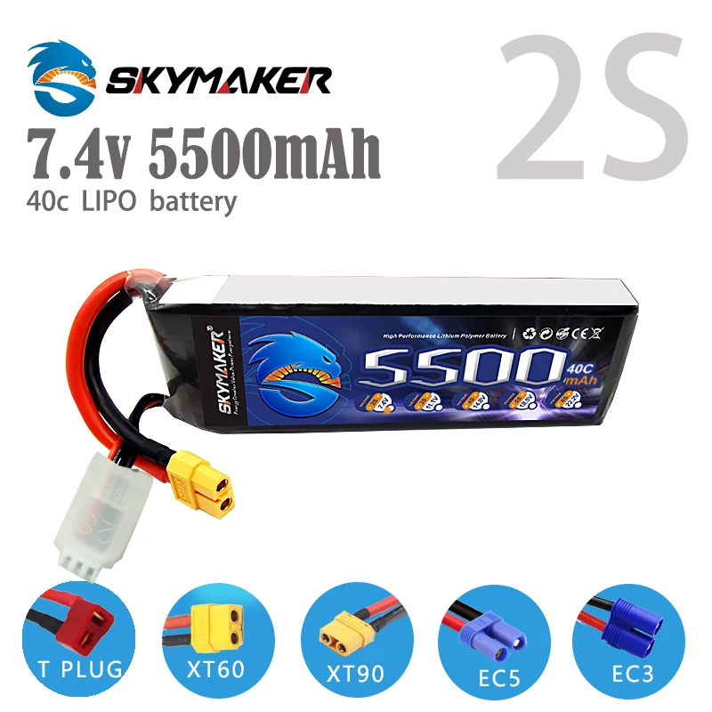 7.4v 2S 5500mah 40C Lipo Battery For RC Car Drone Helicopter Airplane Boat Spare Parts Rechargeable 2s Lipo Battery Skymaker