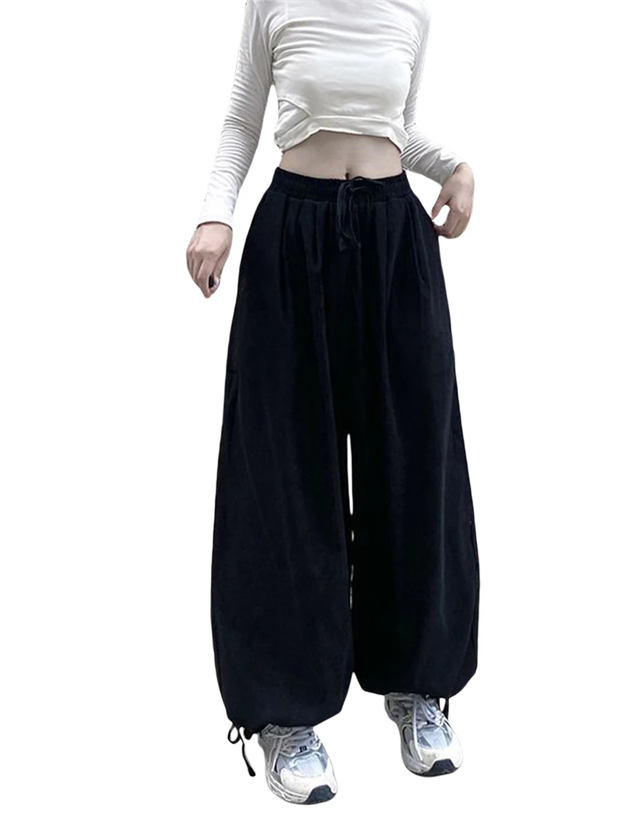 

Женские вельветовые шаровары, повседневные свободные широкие брюки с эластичным шнурком и высокой талией, уличная одежда