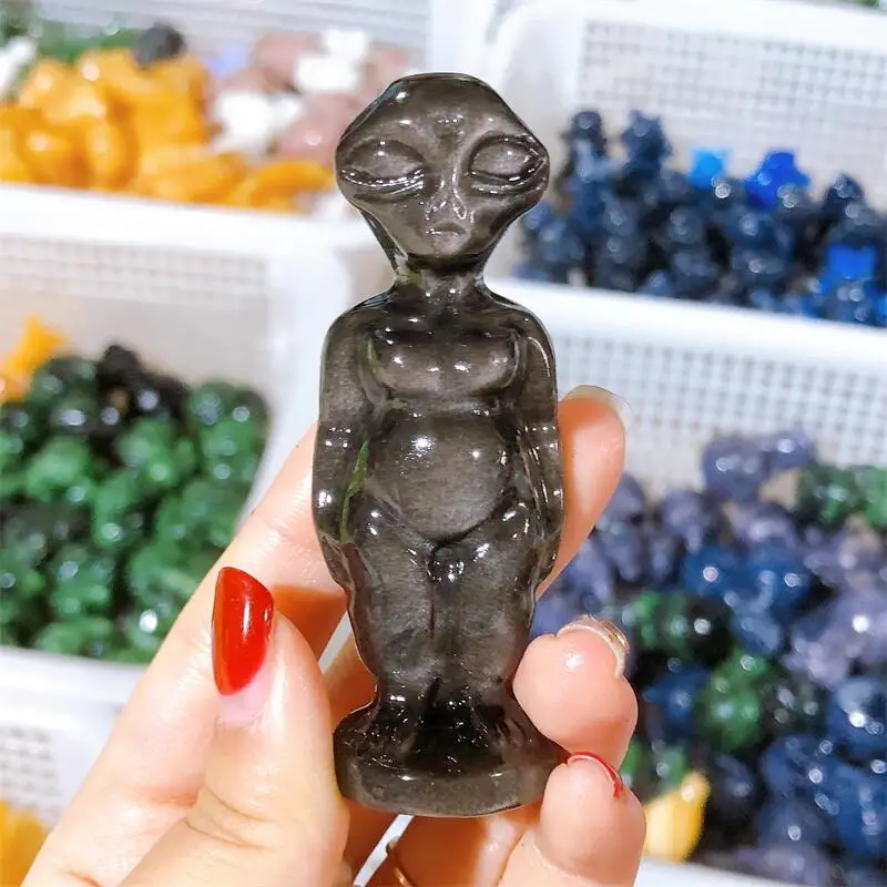 Статуя из натурального серебра обсидиана с резьбой инопланетянина лечебный