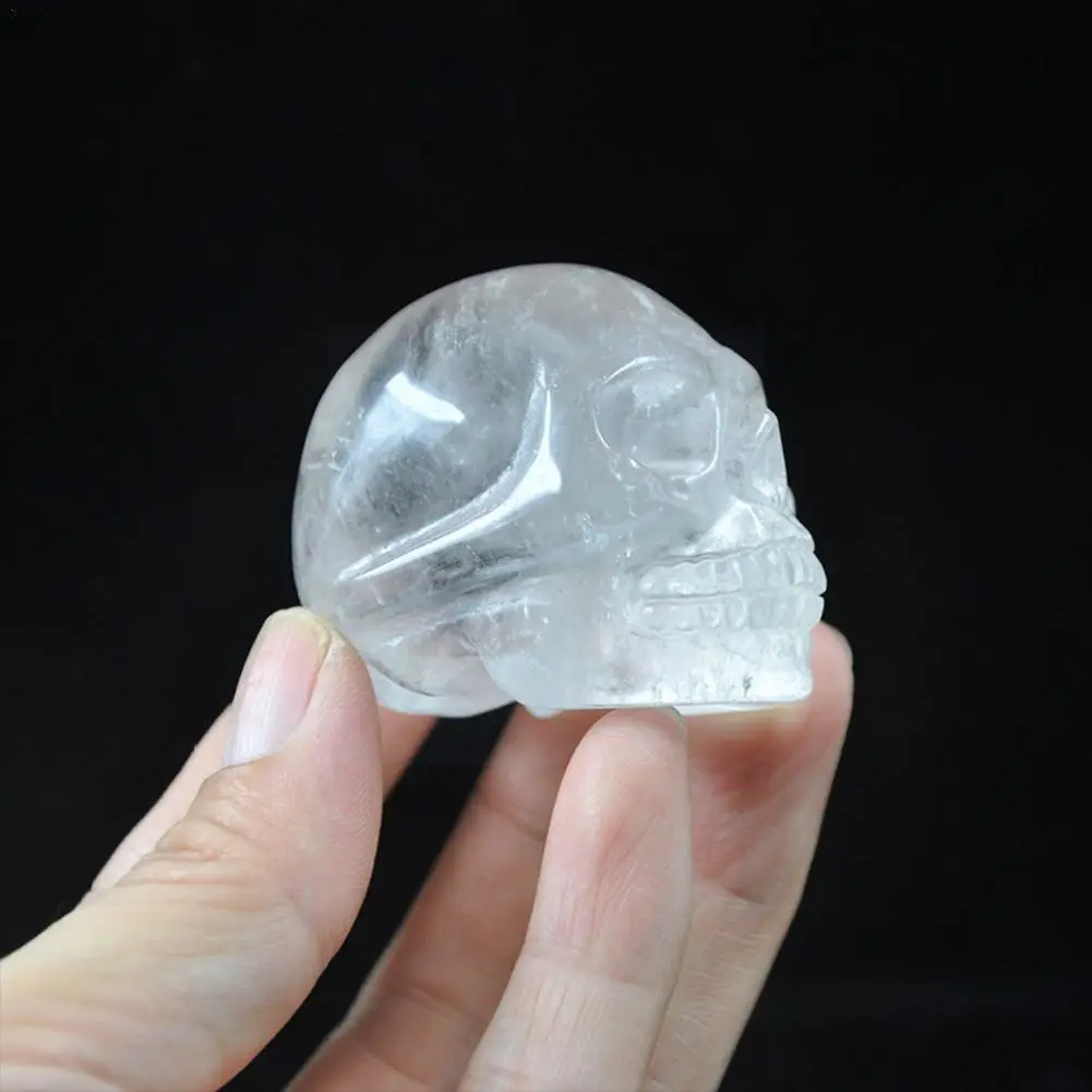

2 Inch White Crystal Hand Carved Natural Clear Quartz Decoration Reiki Gift Halloween Home Healing Realistic Skull H1K1