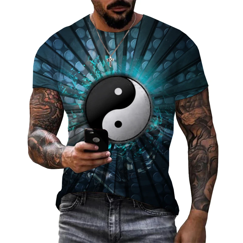 

Yin Yang Tai Ji Men's Clothing Casual For Men 3d Printed T Shirt Summer O Neck Short Sleeve T-shirt Classic Tee Loose Vintage