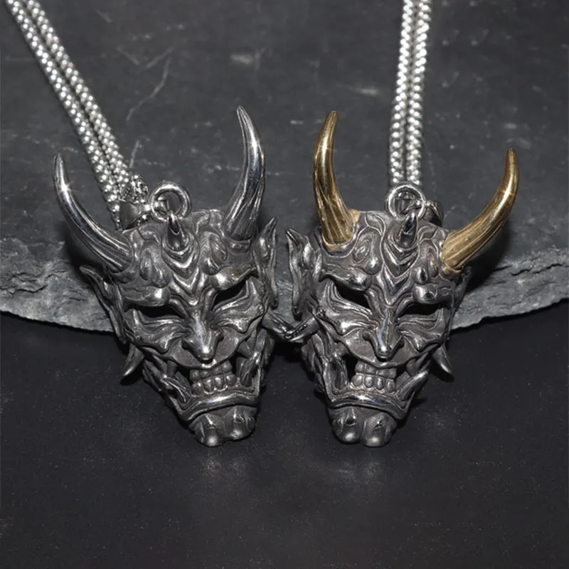 

Japanese Style Devil Skull Grimace Mask Necklaces for Men Fangs Demon Mask Pendant Retro Punk Style Jewelry Gift