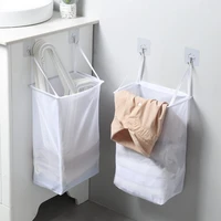 hanging net bag with sticker wall mounted laundry basket dirty clothes storage basket bathroom organzier mesh bag laundry hamper