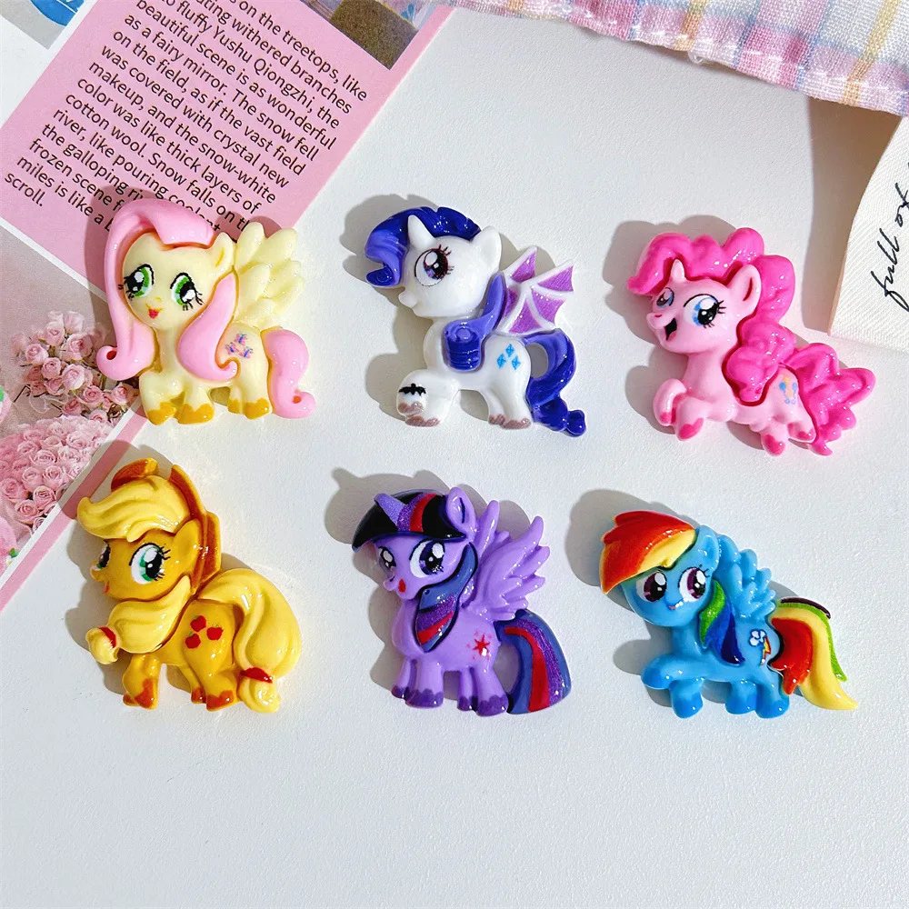 Фото Набор из 6 штук: милые 3D-наклейки My Little Pony из смолы, аниме-стиль, для декора чашек, обуви, DIY-поделок, подарки №3