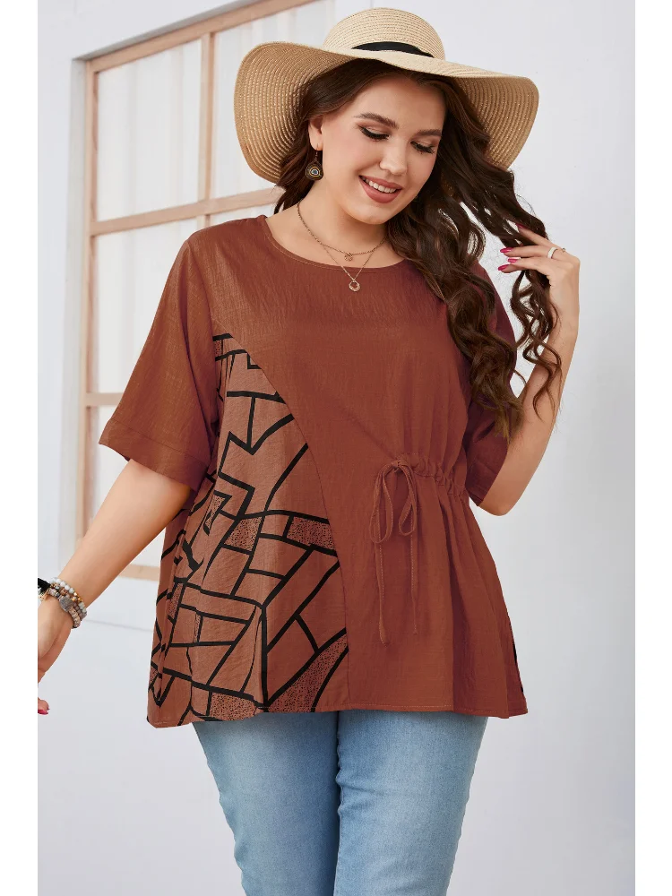 Plus size women short-sleeved round neck slim temperament commuting solid color plus size women clothing T-Shirts