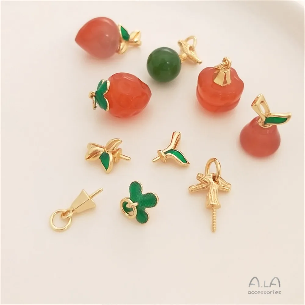 

Green leaves petals twigs half hole bracket 14K wrapped gold crystal jade pearl pendant flower bracket handmade diy accessories